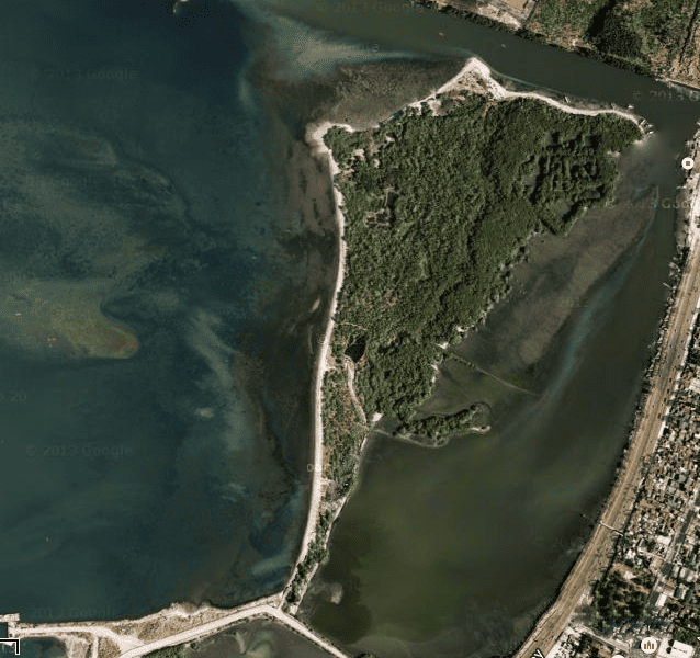 Satellite image of Freedom Island, courtesy of Google Maps