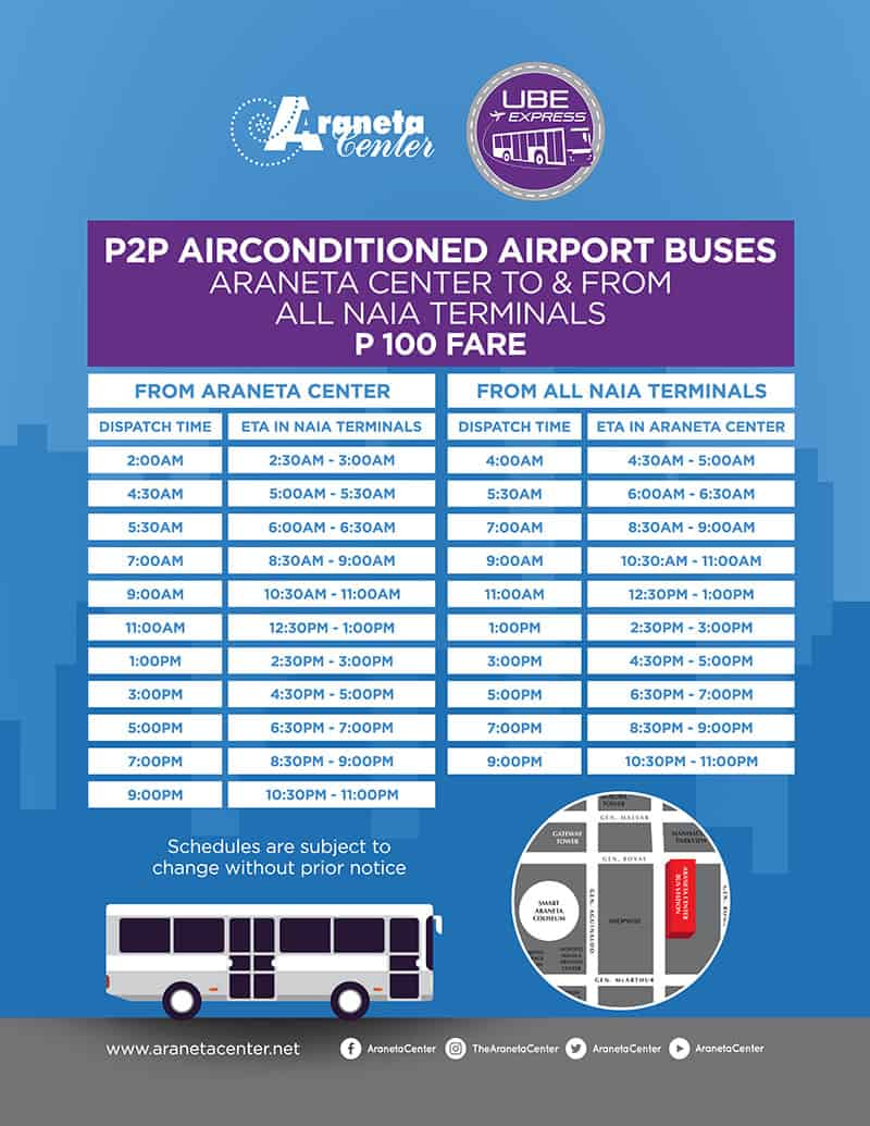 NAIA to CUBAO & ORTIGAS P2P Bus Schedule: UBE Express | The Poor