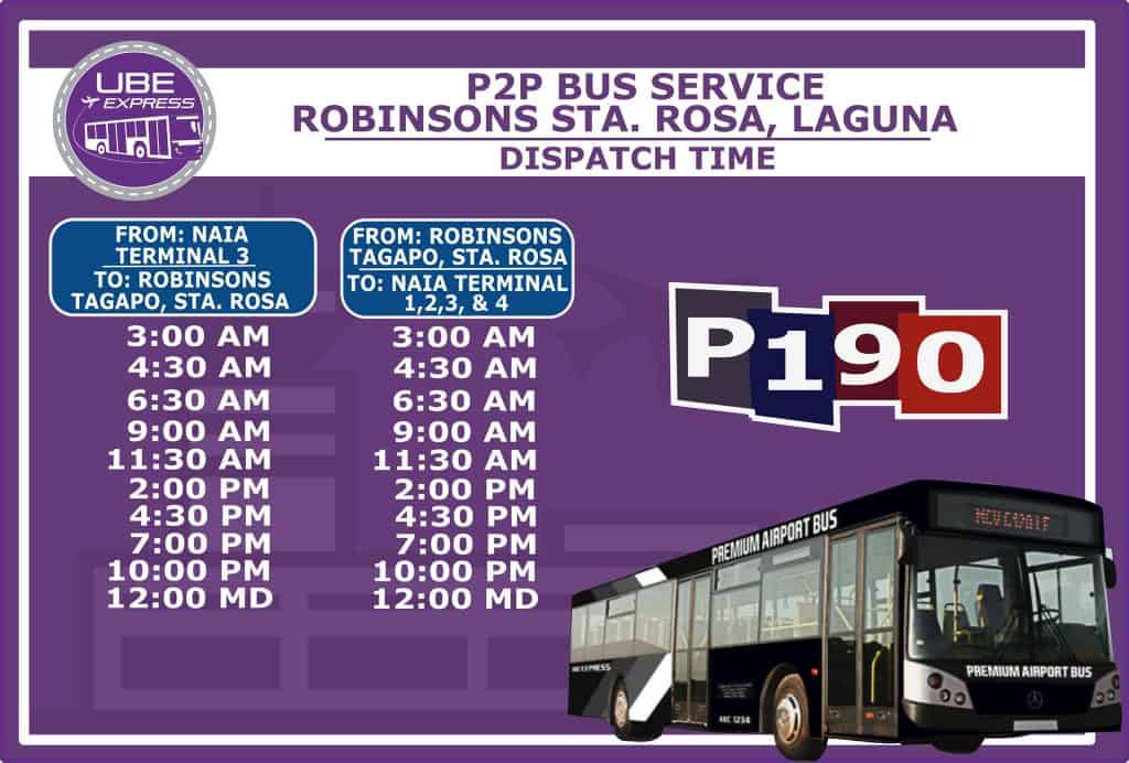 LAGUNA to NAIA / NAIA to LAGUNA: P2P Bus Schedule (UBE Express) | The