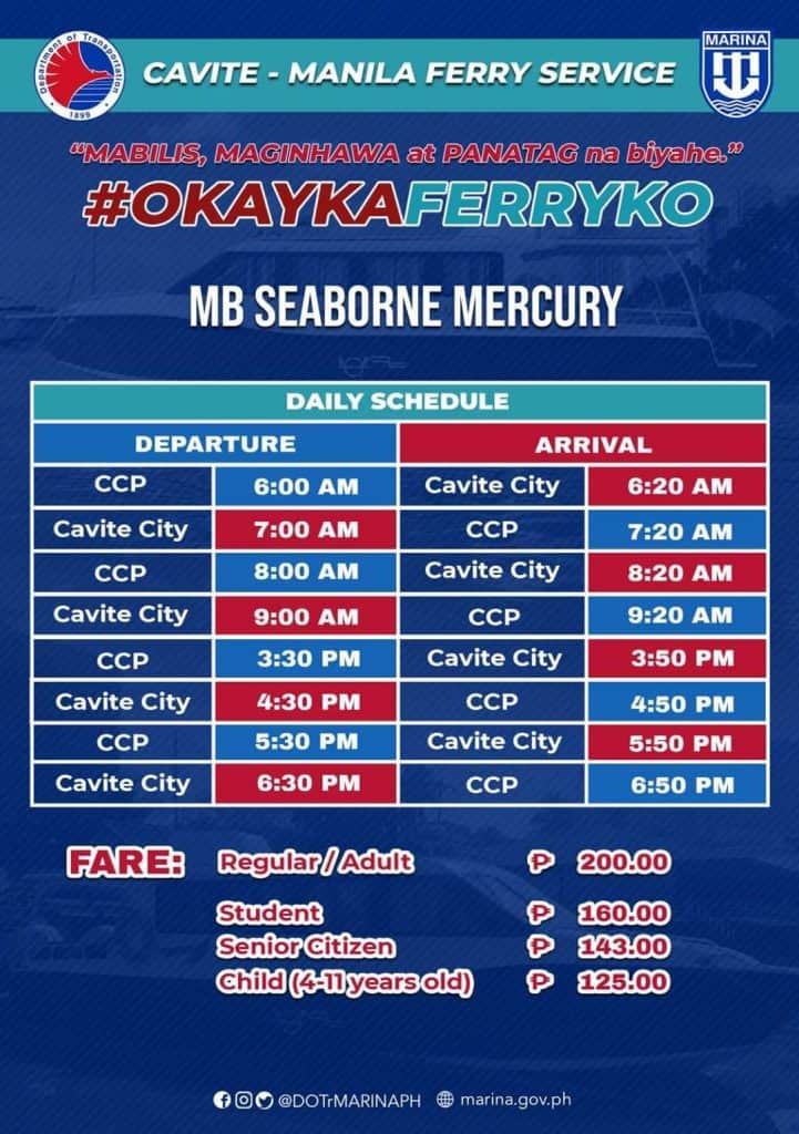 CAVITE TO MANILA (LAWTON & CCP): Ferry or Water Jeepney Schedule