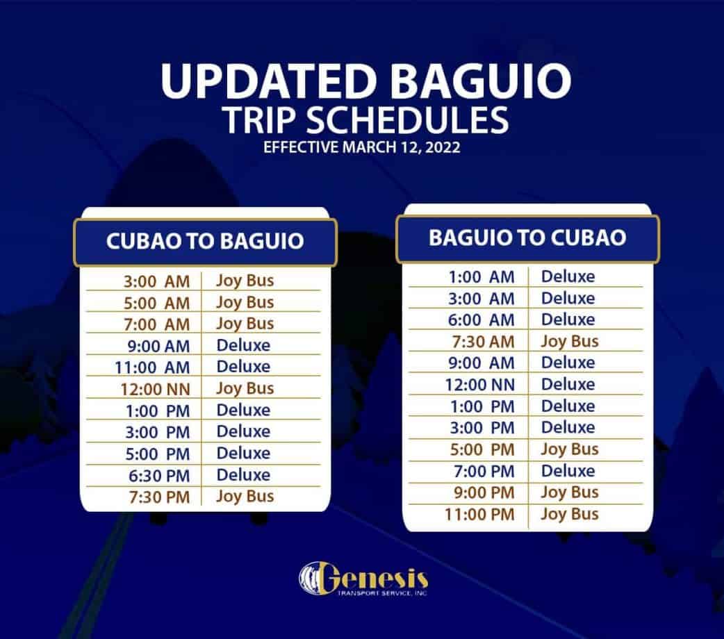 MANILA TO BAGUIO TO MANILA BUS SCHEDULE of Victory Liner, Genesis ...