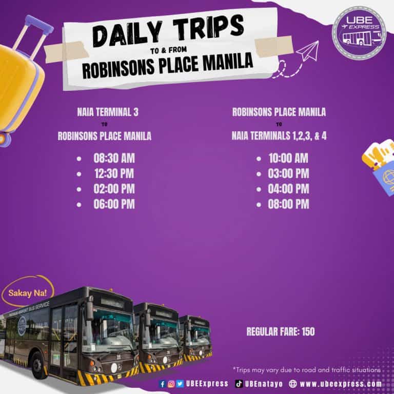 UBE EXPRESS P2P BUS SCHEDULE for NAIA to Cubao, Santa Rosa & Robinsons