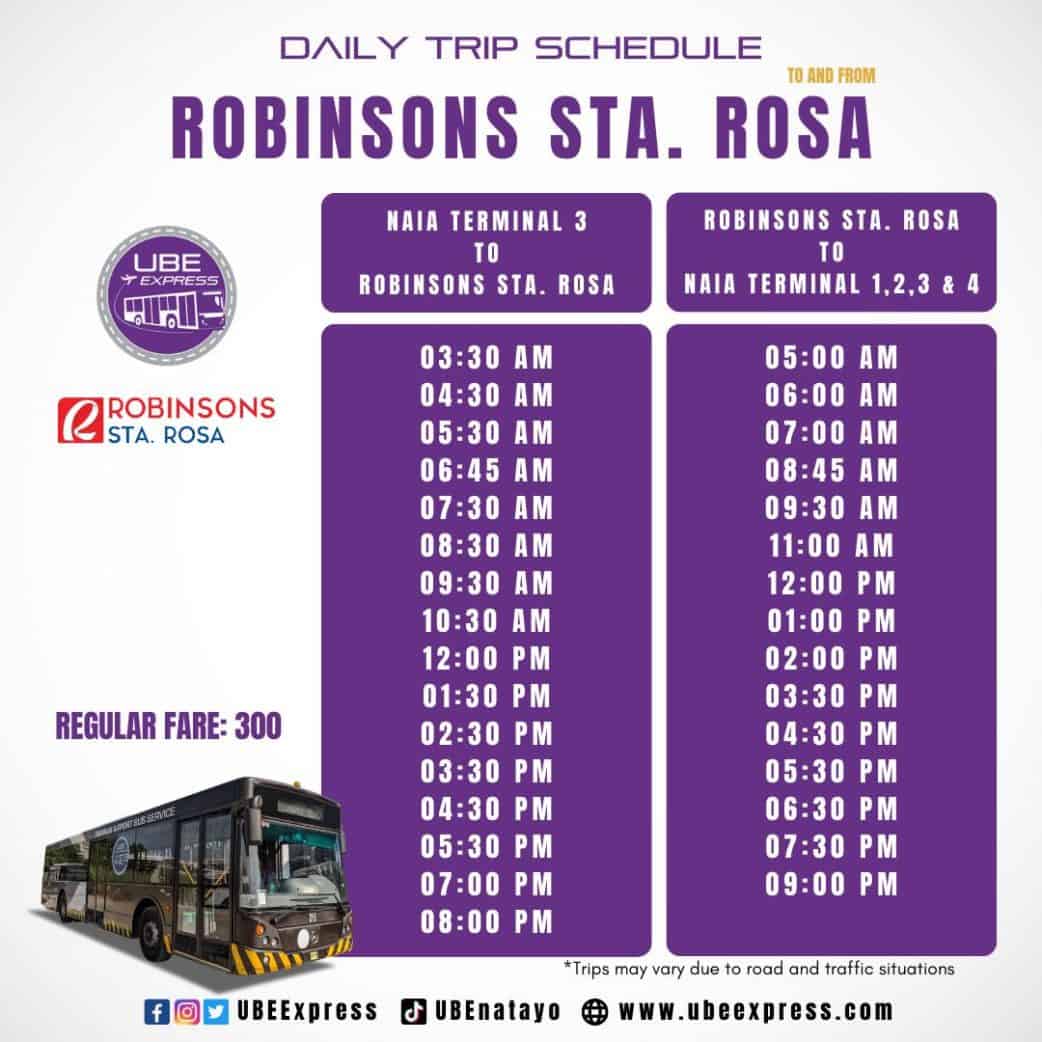 UBE EXPRESS P2P BUS SCHEDULE For NAIA To Cubao, Santa Rosa & Robinsons ...