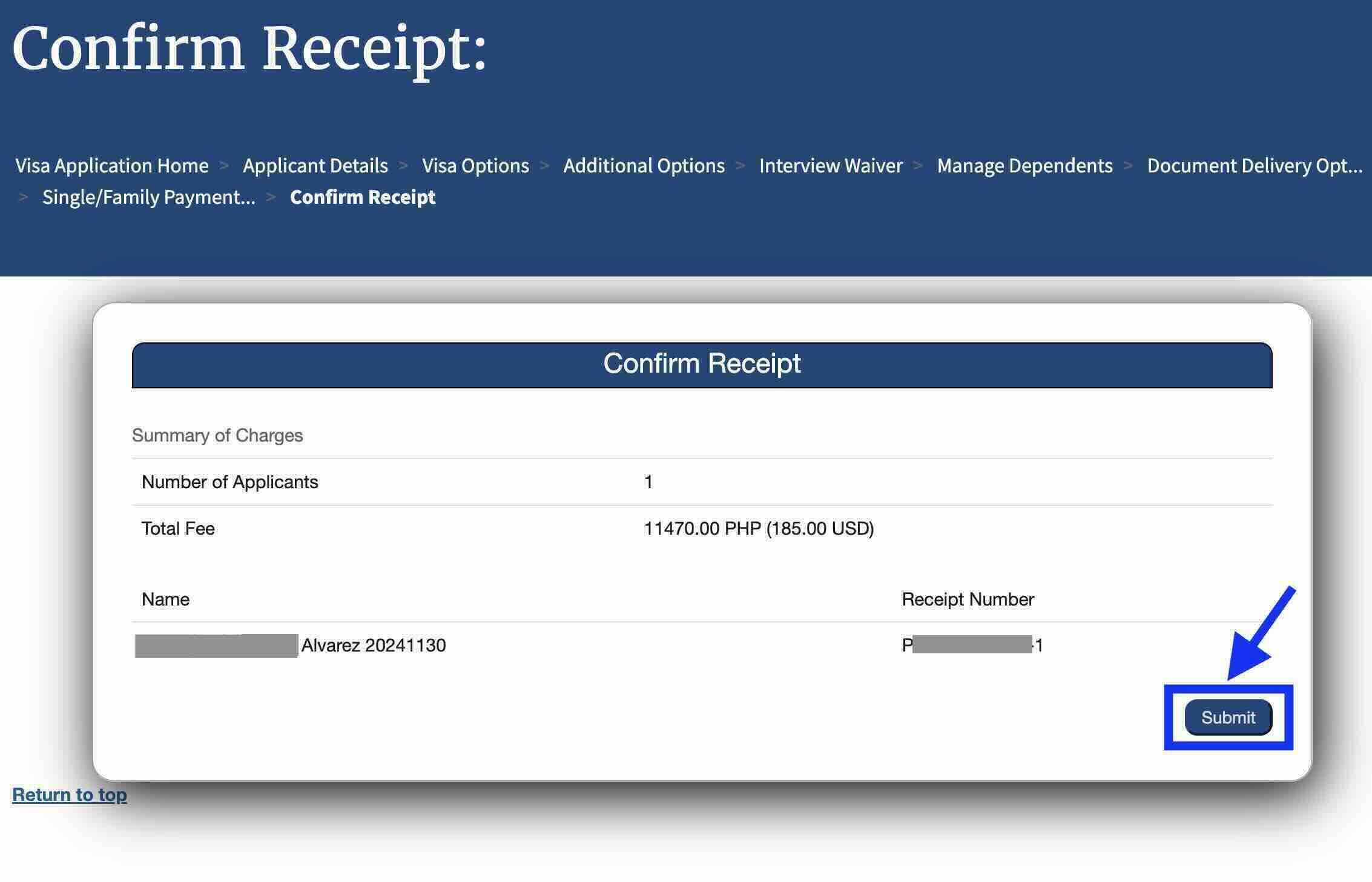 US Visa Payment Confirmation