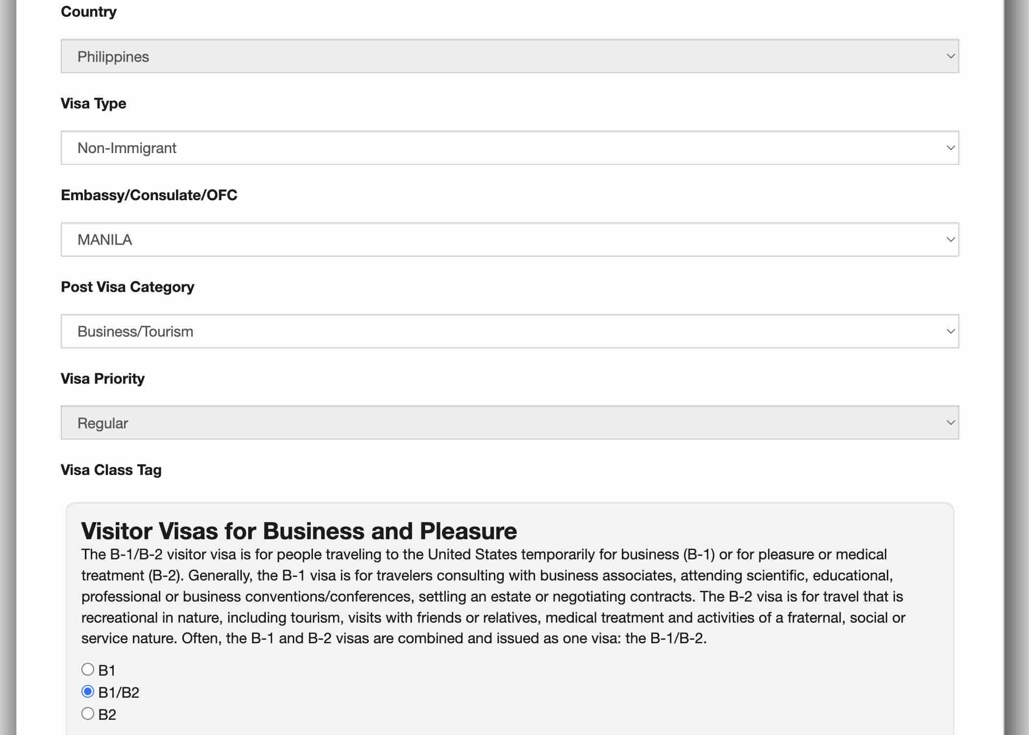 USTravelDocs Visa Options Page