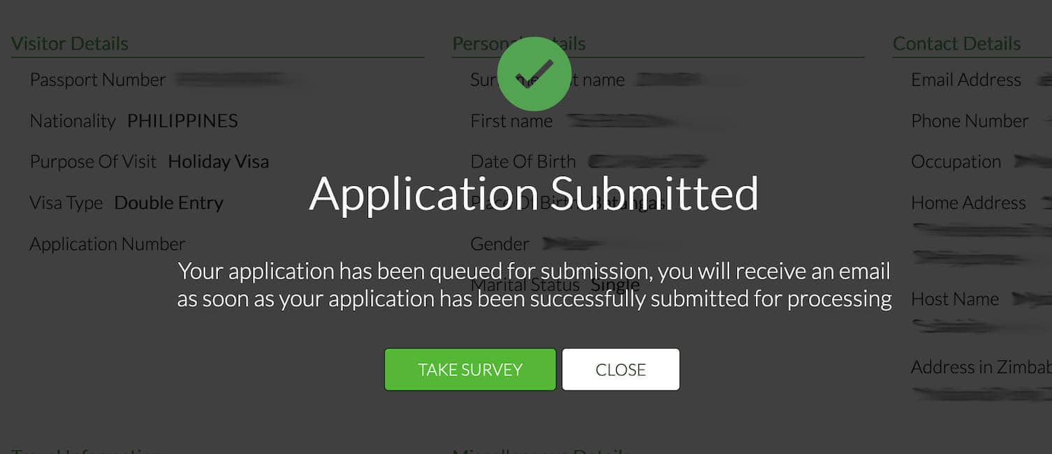 Zimbabwe eVisa Application Submitted