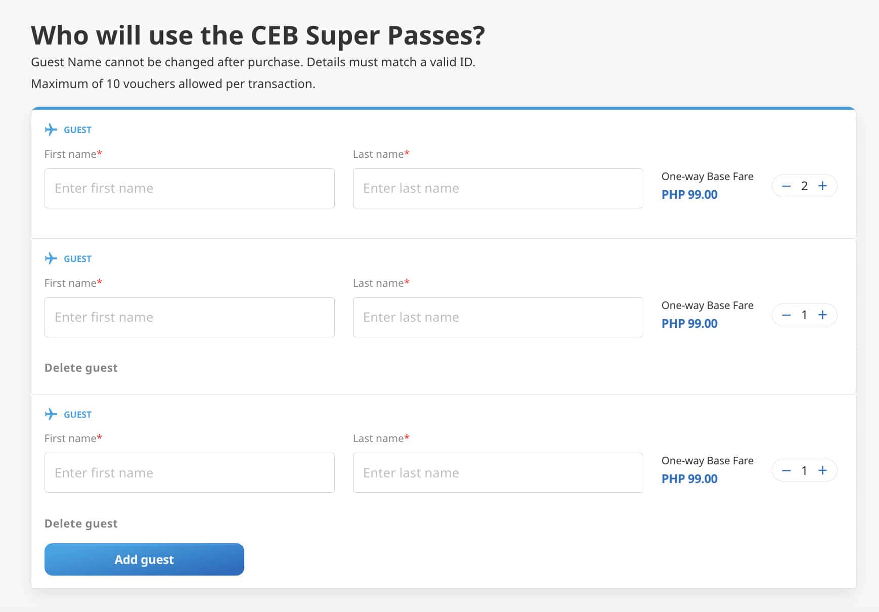 Cebu Pacific Super Pass Passenger Names