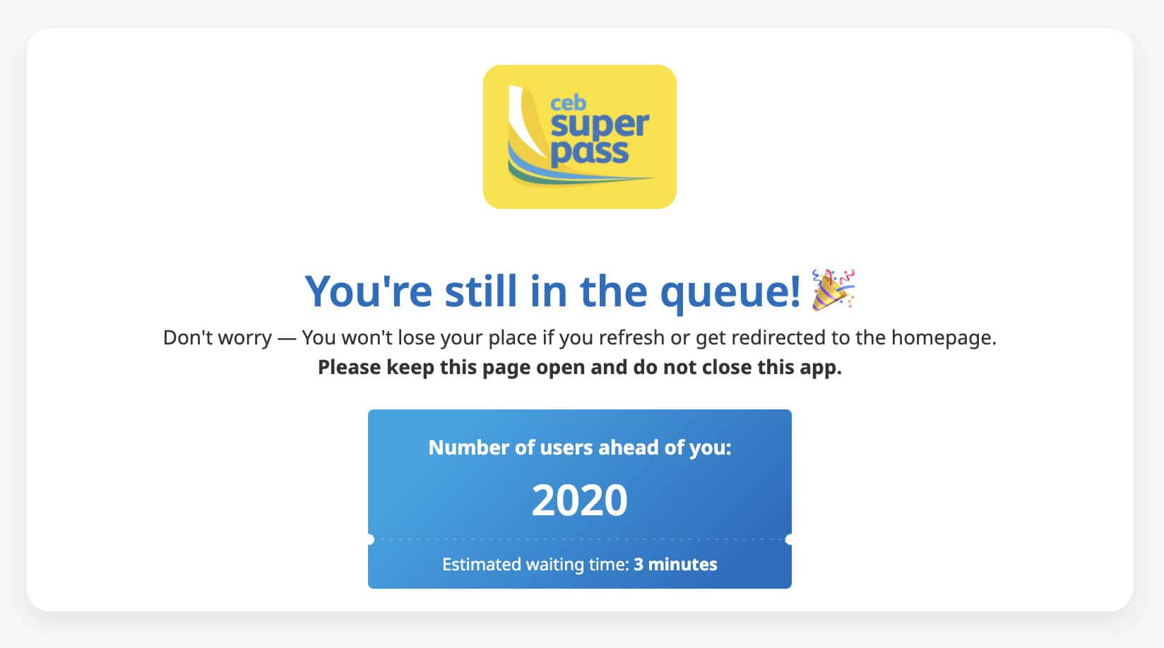 CEB Super Pass Wait Page